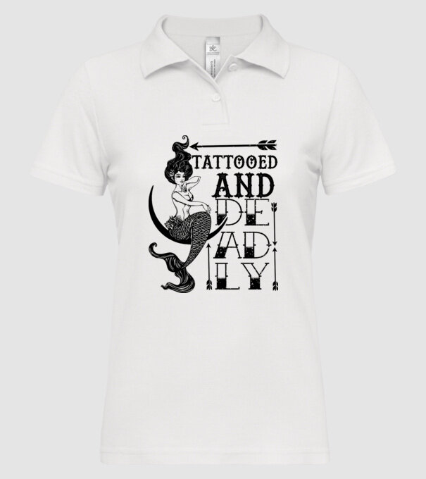 Tattooed and deadly mermaid model alb pe tricou