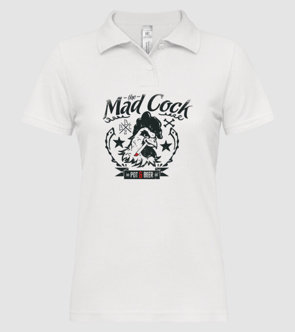 The Mad Cock model alb pe tricou
