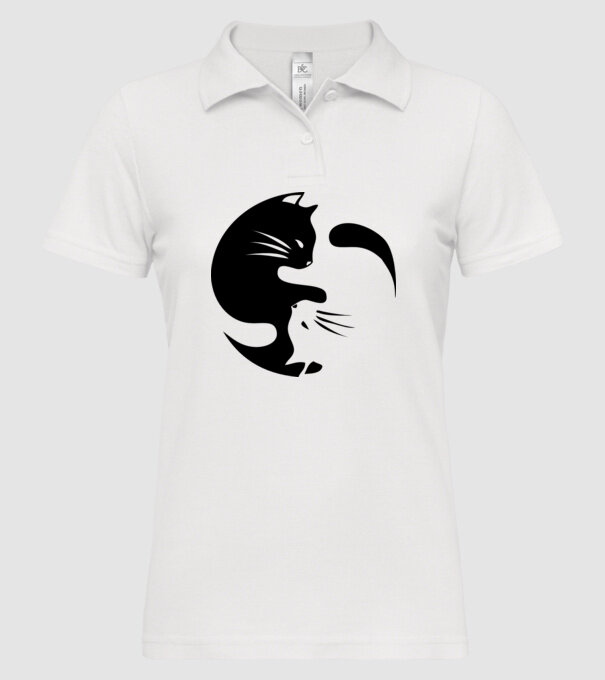 Yin Yang Pisică model alb pe tricou