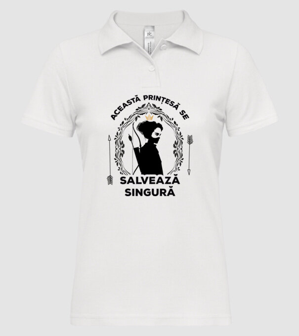 Această prințesă se salvează singură model alb pe tricou