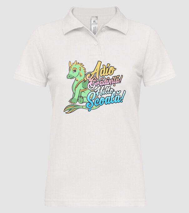 Adio grădiniță! Hello școală! model alb pe tricou