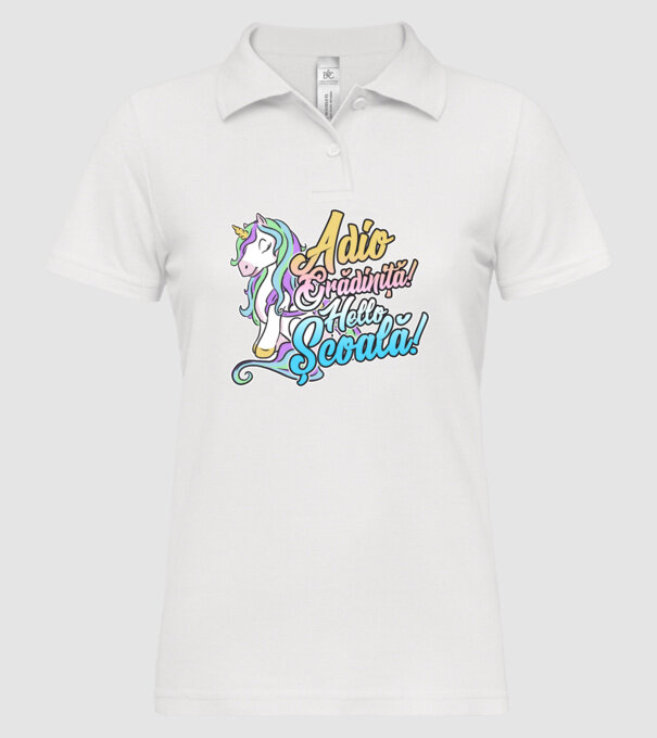 Adio grădiniță! Hello școală! model alb pe tricou