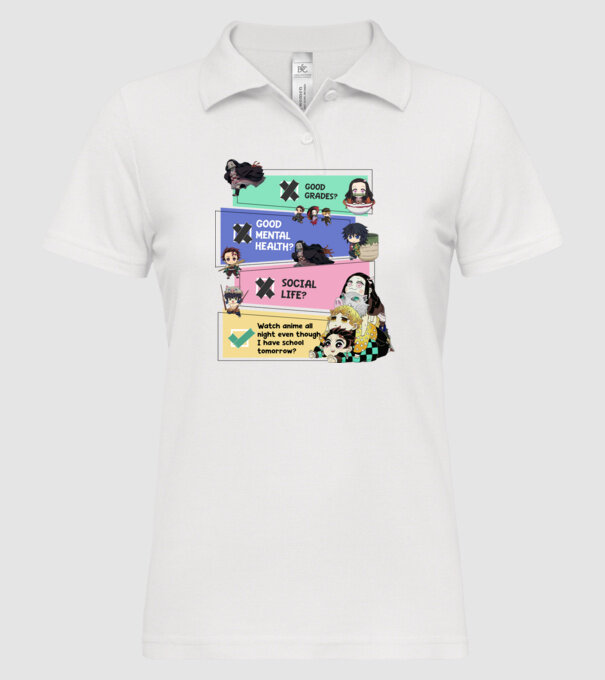 Anime check Demon Slayer model alb pe tricou