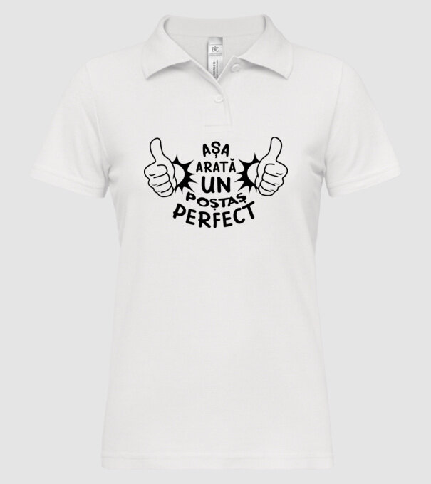 Așa arată un poștaș perfect model alb pe tricou