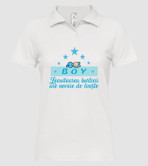 BOY- Locuitorul burticii are nevoie liniște model alb pe tricou