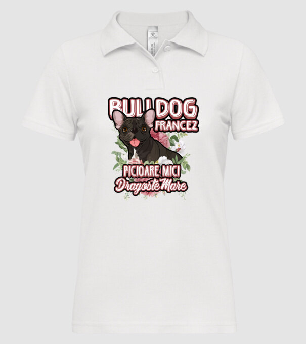 bulldog francez - picioare mici dragoste mare model alb pe tricou