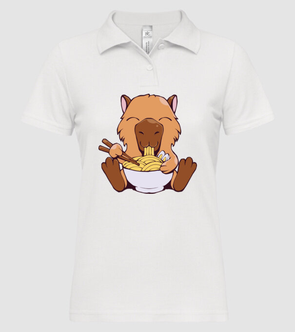 Capibară Ramen model alb pe tricou