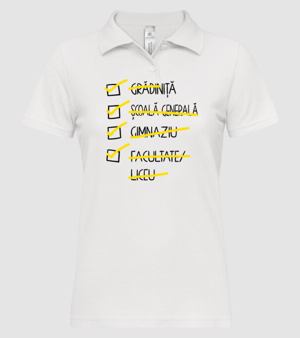 Cheklist educație - Facultate alb model alb pe tricou