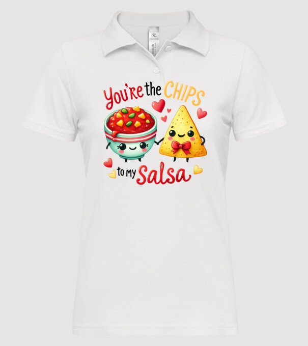 Chips to my Salsa model alb pe tricou