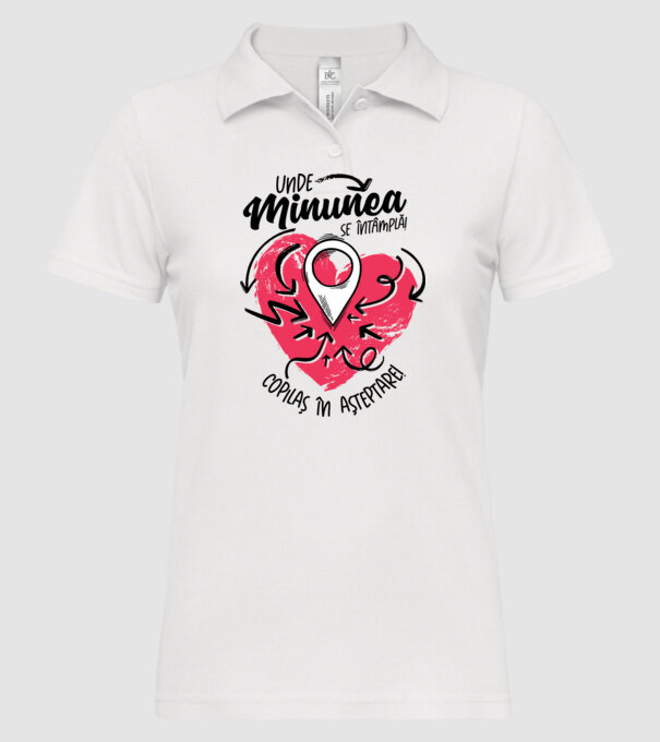 Copilaș în așteptare model alb pe tricou