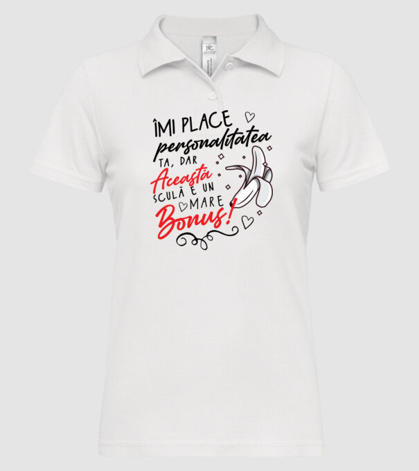 Dar această sculă e un mare bonus! model alb pe tricou