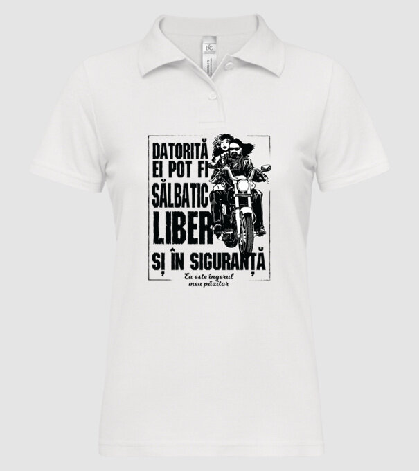 datorită lui pot fi sălbatică, liberă și în siguranță - el este îngerul meu păzitor model alb pe tricou