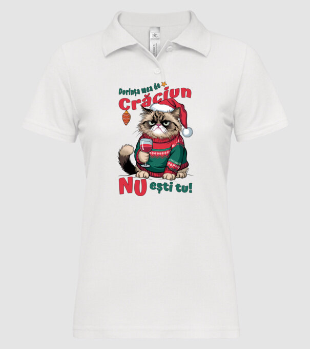 Dorința mea de Crăciun nu ești tu! pisică model alb pe tricou