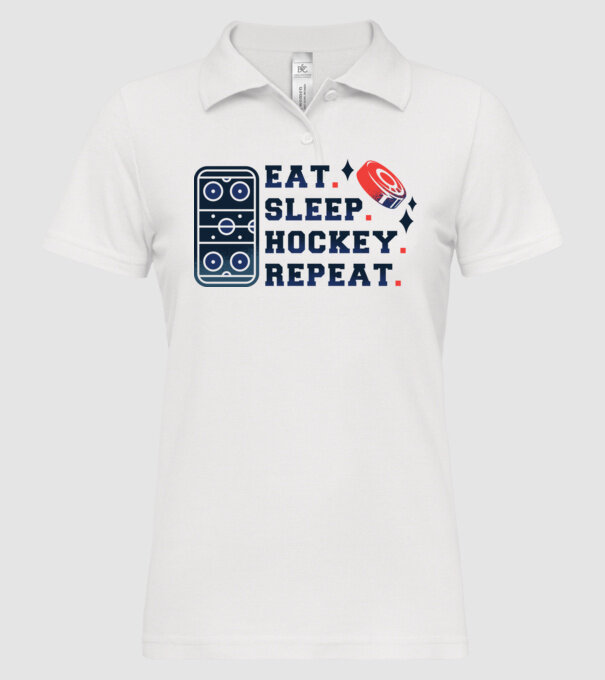 Eat Sleep Hockey Repeat model alb pe tricou