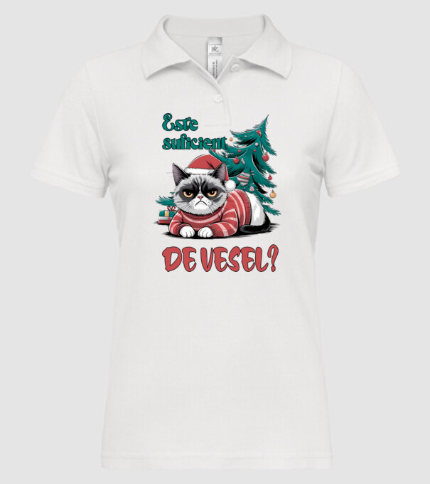 Este suficient de vesel? pisică Crăciun model alb pe tricou