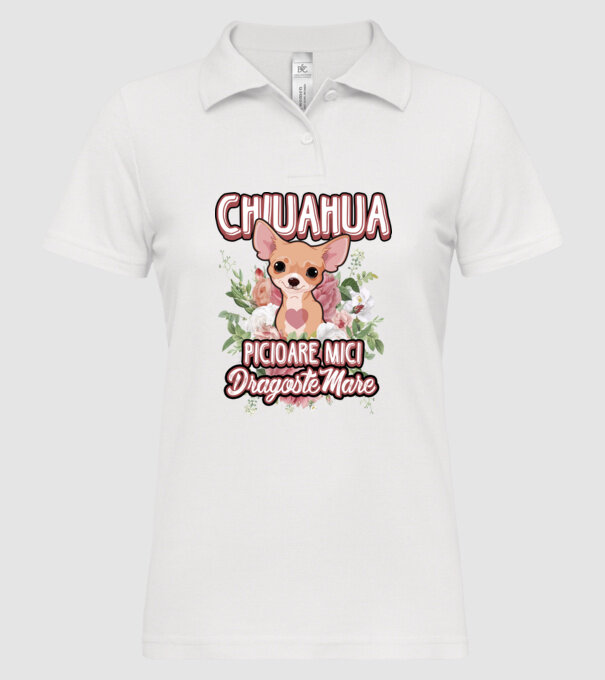 chihuahua : picioare mici dragoste mare model alb pe tricou