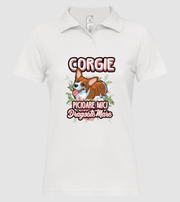 corgie : picioare mici dragoste mare model alb pe tricou