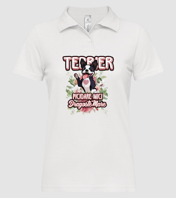 terrier : picioare mici dragoste mare model alb pe tricou