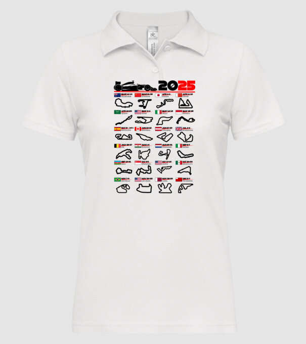 F1 calendar 2025 model alb pe tricou