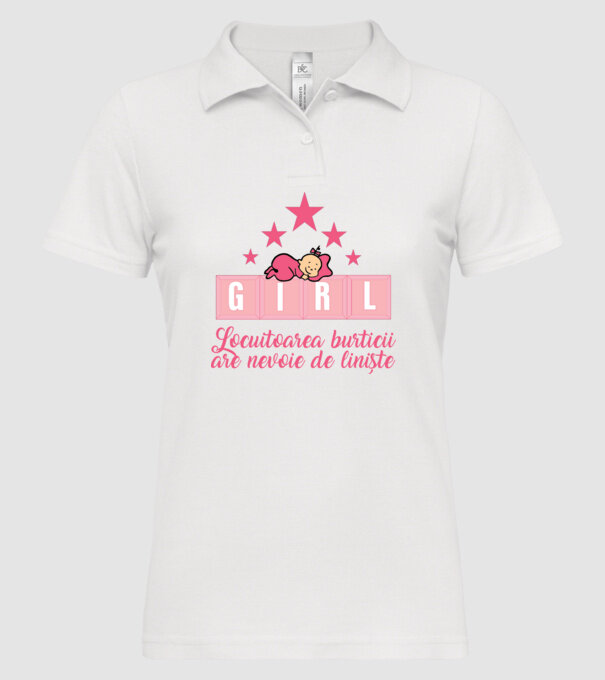 GIRL- Locuitoarea burticii are nevoie liniște model alb pe tricou