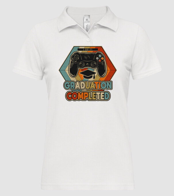 Graduatuion completed retro model alb pe tricou