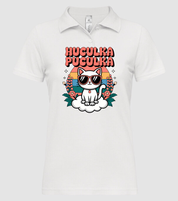 Huculka Puculka pisică 1 model alb pe tricou