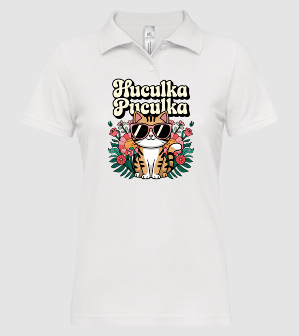 Huculka Puculka pisică 3 model alb pe tricou