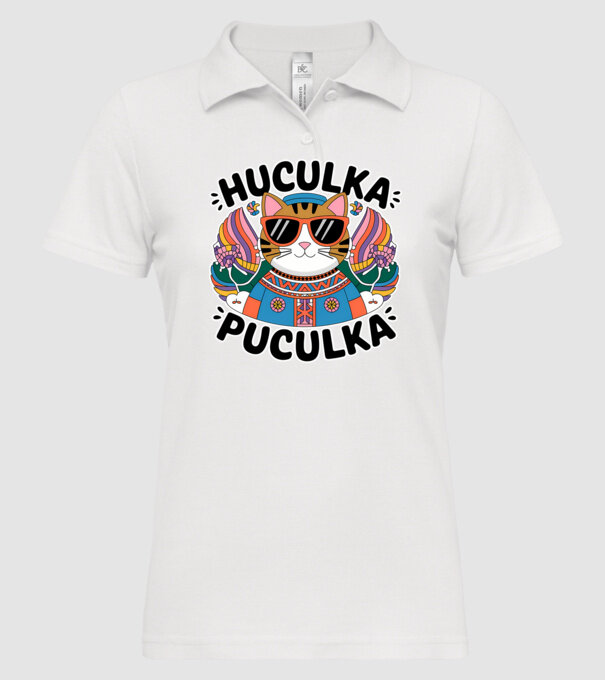 Huculka Puculka pisică 3 model alb pe tricou