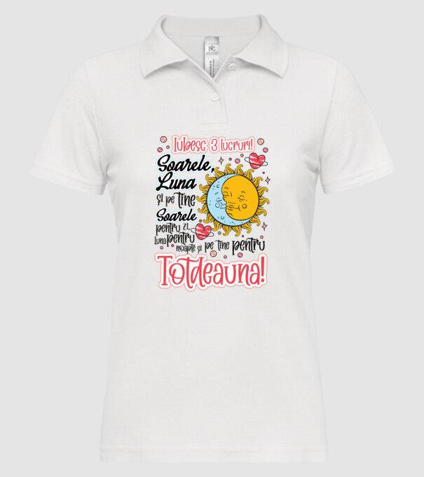 Iubesc 3 lucruri model alb pe tricou