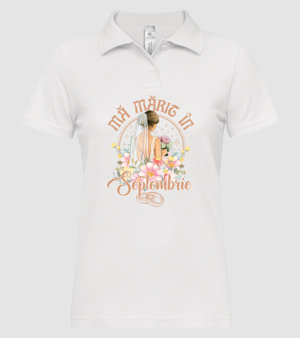 mă mărit - în septembrie model alb pe tricou
