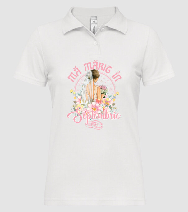 mă mărit - în septembrie model alb pe tricou