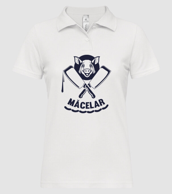 măcelar model alb pe tricou