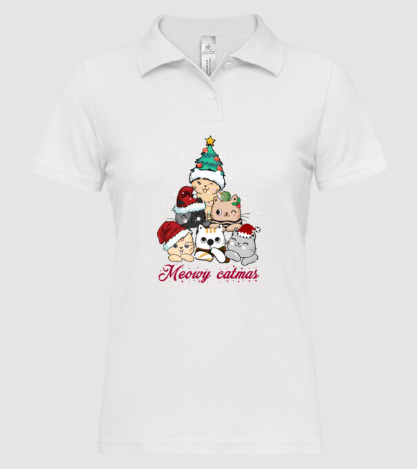 Meowy catmas model alb pe tricou
