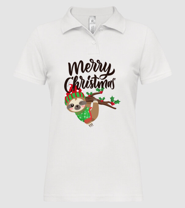 Merry christmas sloth model alb pe tricou