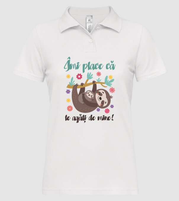 Îmi place să mă agăț de tine! Te iubesc mamă! model alb pe tricou
