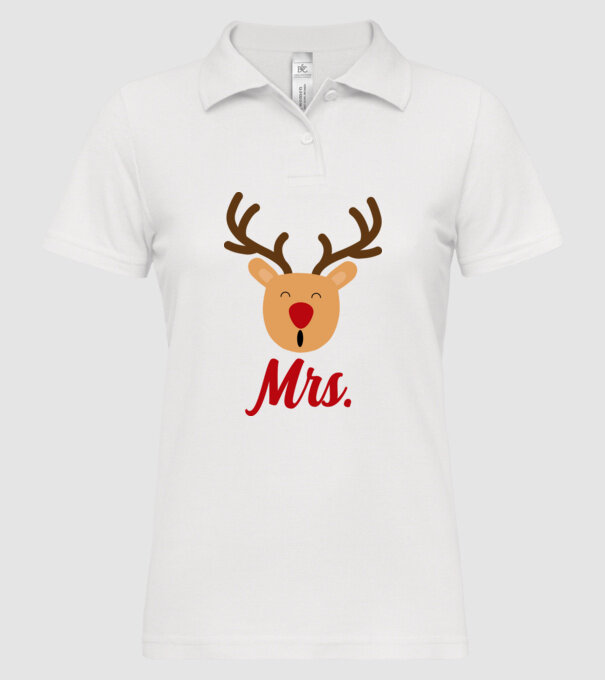 Mrs Reindeer christmas couple model alb pe tricou
