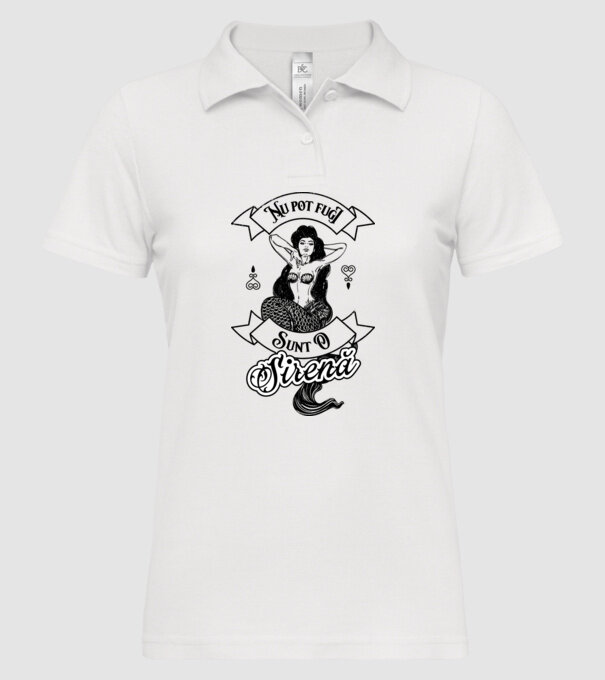 Nu pot fugi, sunt o sirenă model alb pe tricou