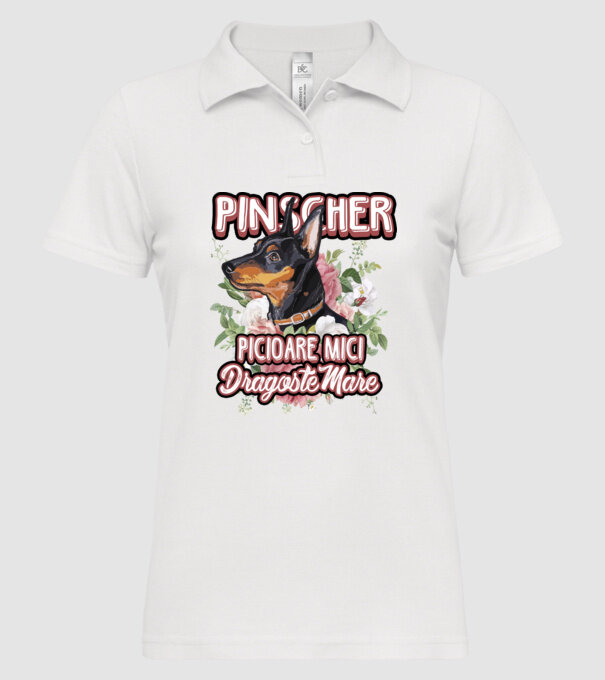 Pinscher picioare mici dragoste mare model alb pe tricou