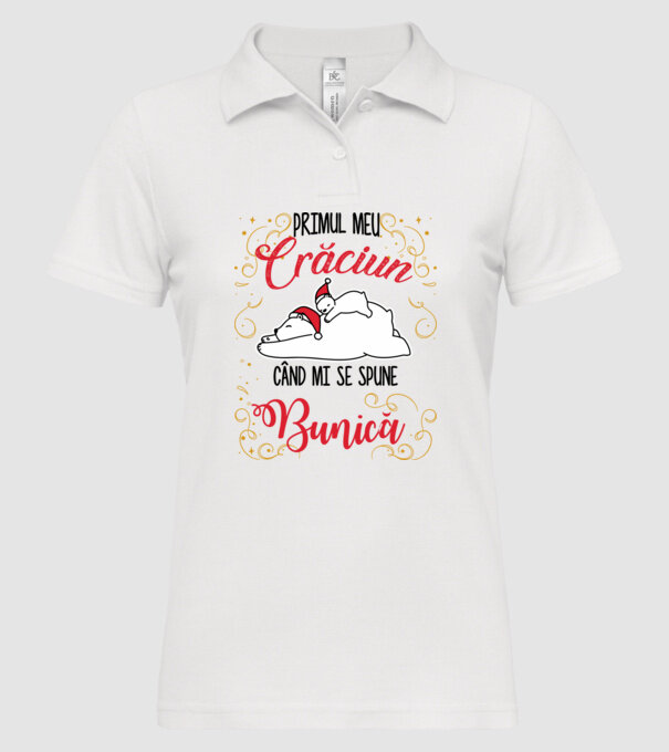 Primul meu Crăciun când mi se spune bunică! model alb pe tricou