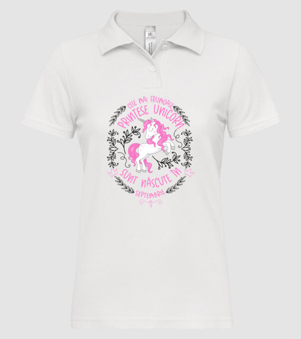 Cele mai frumoase prințese unicorn sunt născute în Septembrie model alb pe tricou