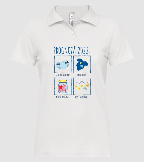 Prognoză 2022: scutece murdare, haine mici, multă dragoste, nopți nedormite model alb pe tricou