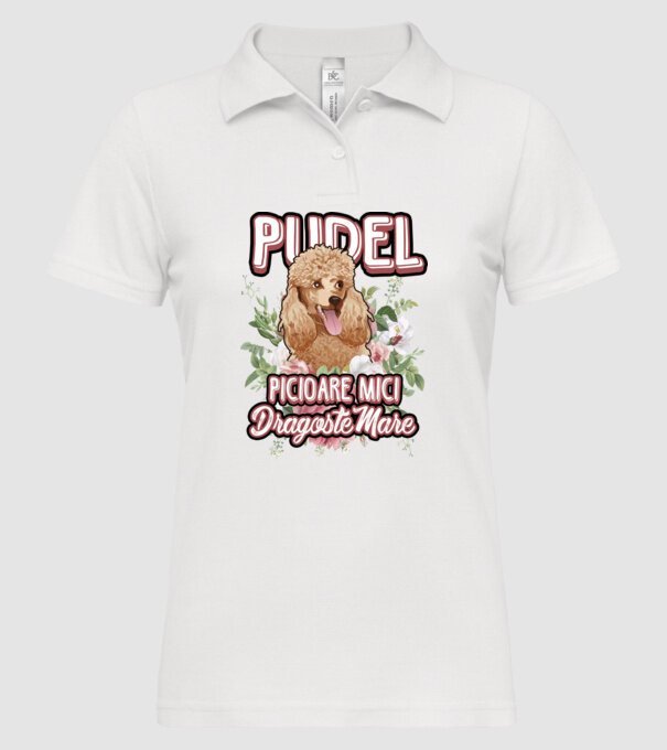 Pudel picioare mici dragoste mare model alb pe tricou