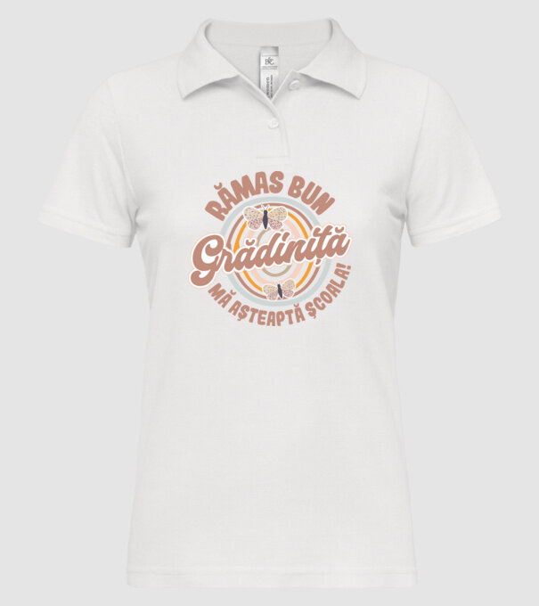 Rămas bun grădiniță, mă așteaptă școala! model alb pe tricou