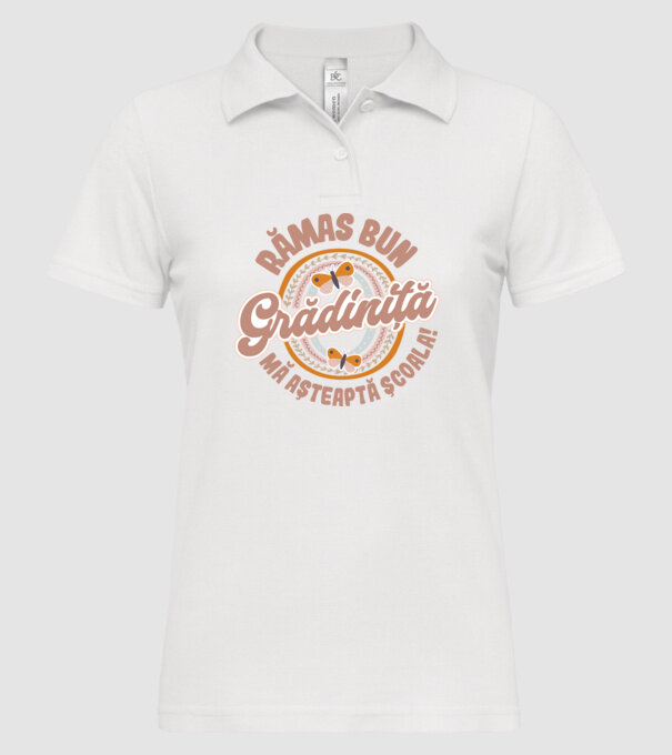 Rămas bun grădiniță, mă așteaptă școala! model alb pe tricou