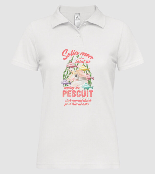 soția mea m-a lăsat să merg la pescuit, dar numai dacă port tricoul ăsta... model alb pe tricou