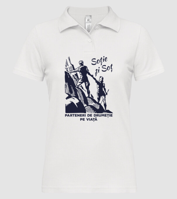 soție și soț - parteneri de drumeție pe viață model alb pe tricou