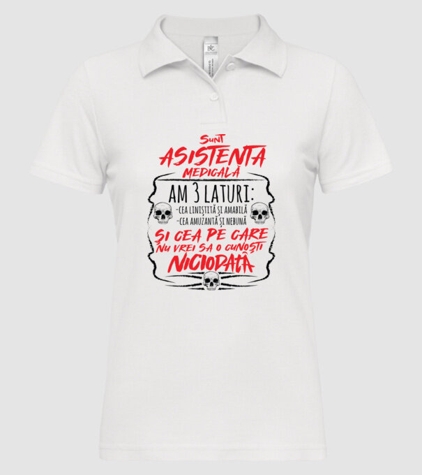 Sunt asistentă medicală am 3 laturi model alb pe tricou