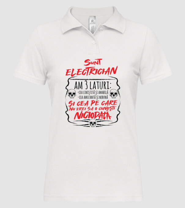 sunt electrician am 3 laturi model alb pe tricou