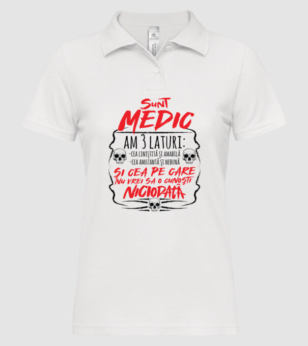 sunt medic am 3 laturi model alb pe tricou