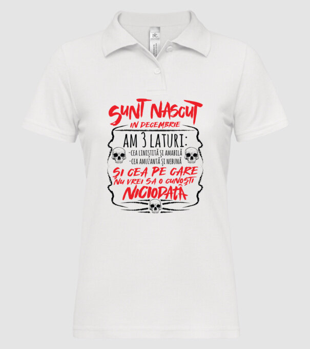 Sunt născut în decembrie am 3 laturi model alb pe tricou